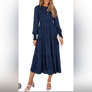 Chic Long Sleeve Navy Dress